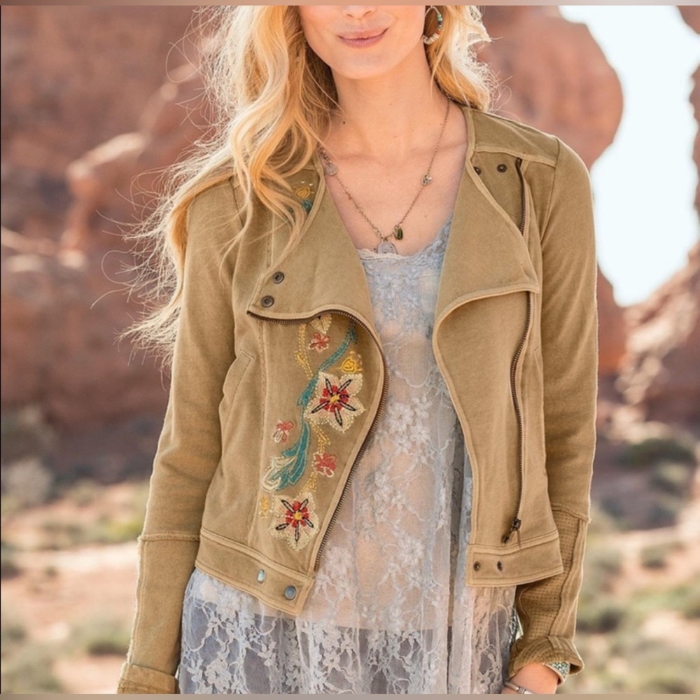 Sundance Embroidered Asymmetric Lightweight Zip Jacket Sz 14